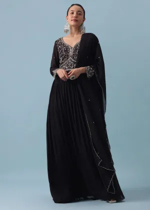Black Anarkali Set With Zardozi Work
