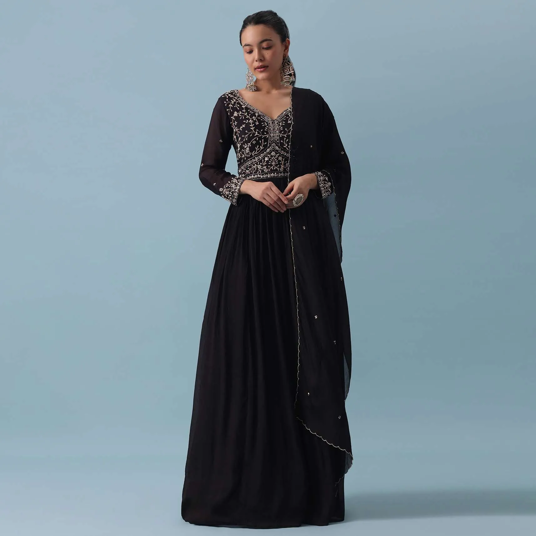 Black Anarkali Set With Zardozi Work