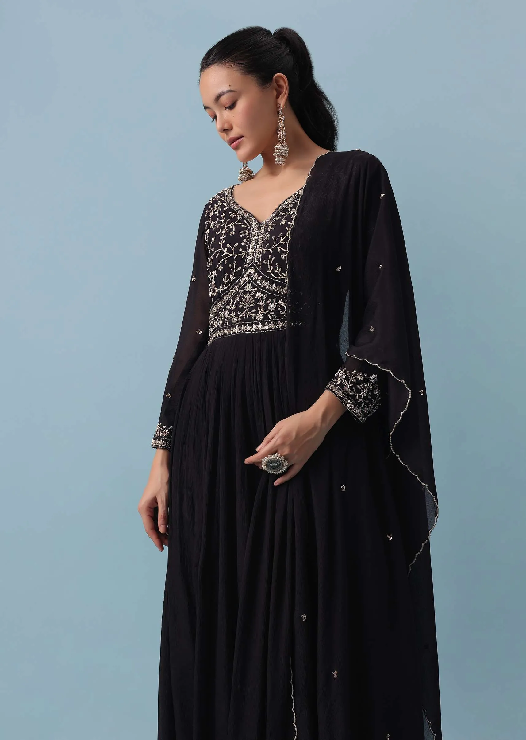 Black Anarkali Set With Zardozi Work