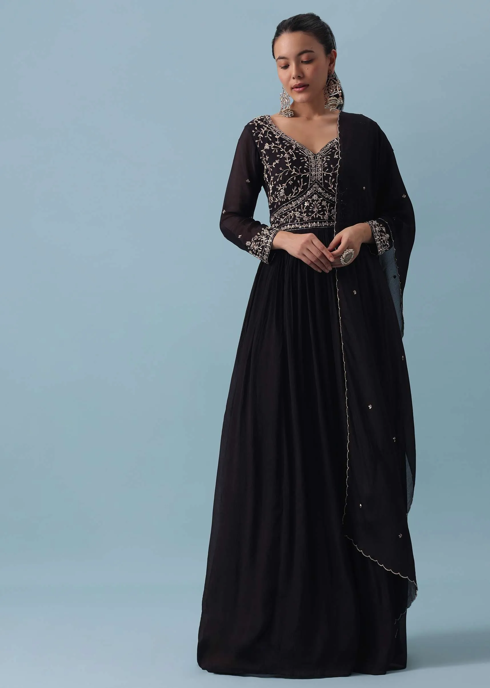 Black Anarkali Set With Zardozi Work