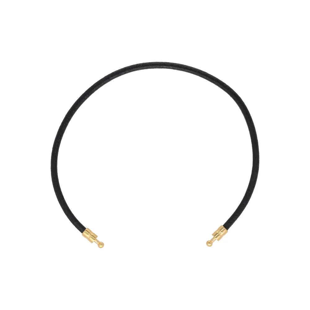 Black Leather Cord Customizable Bracelet for Men and Women, Gold-plated Brass, 7 inches Long, Zindis Collection