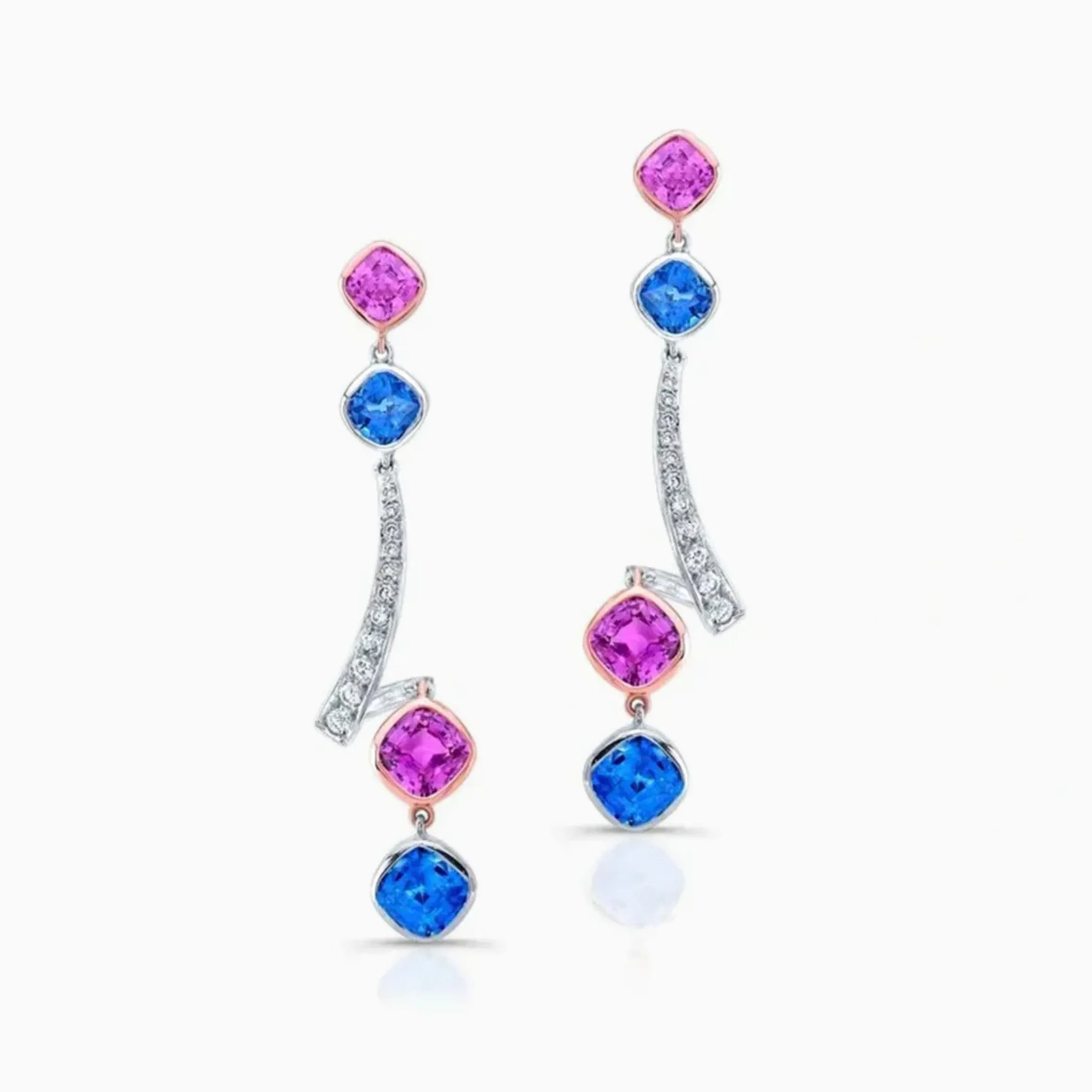Blue & Pink Sapphire Earrings