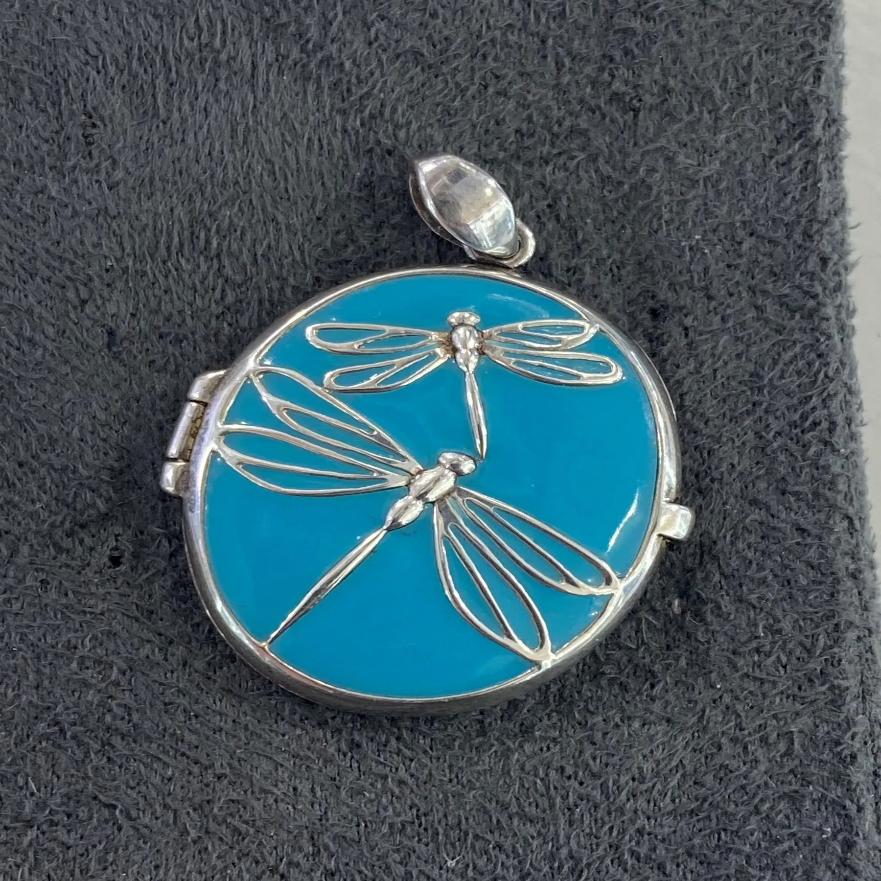 Blue Dragonfly Oval Shape Locket - Sterling Silver