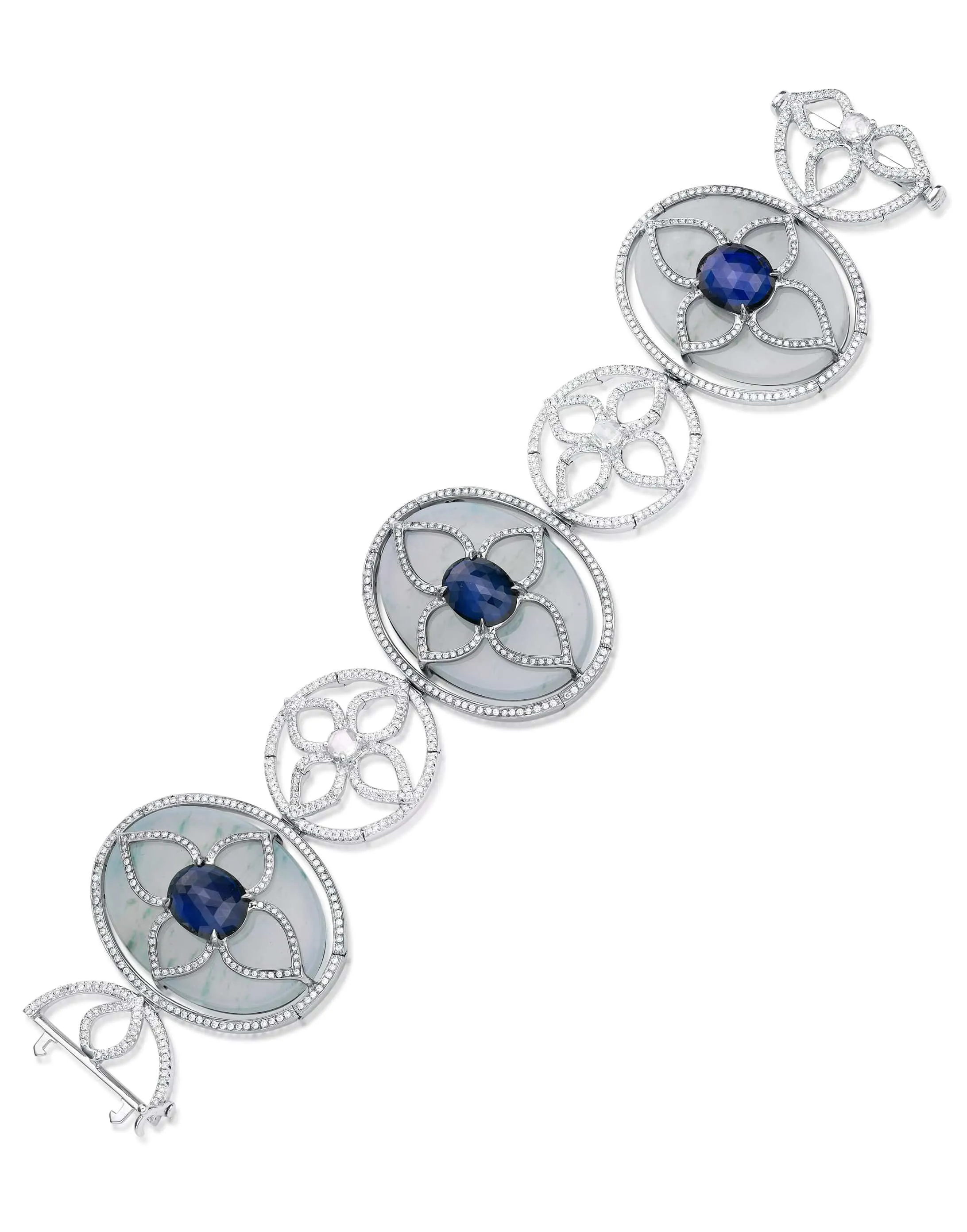 Blue Sapphire, Diamond and Jade Bracelet