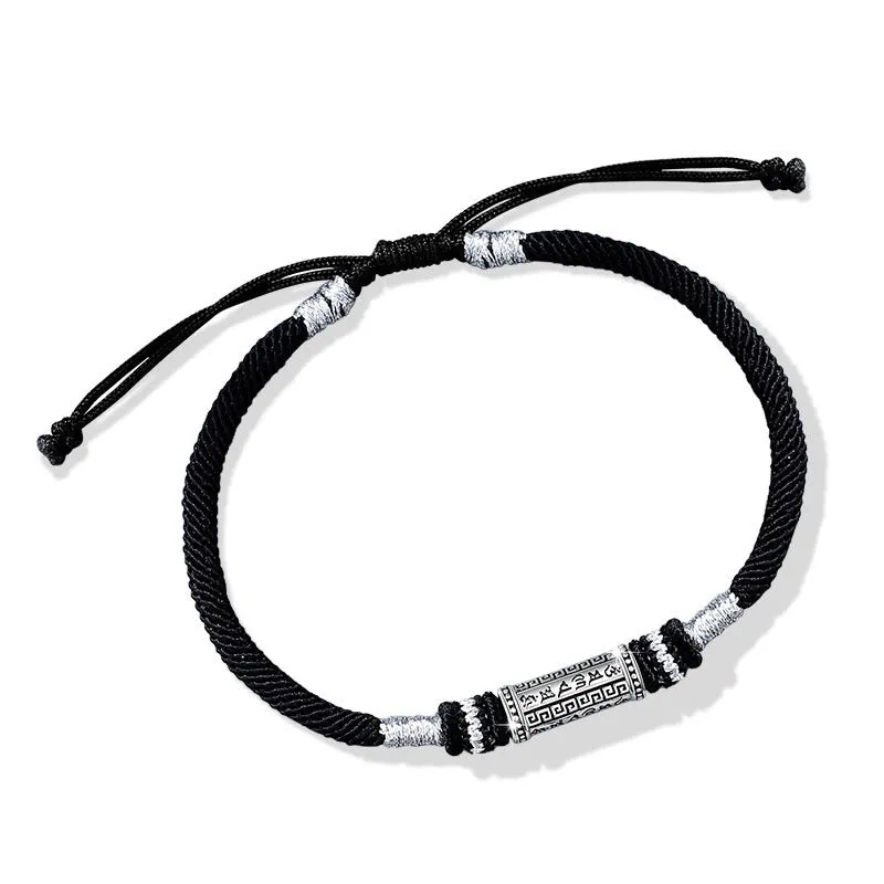 Buddha Stones 925 Sterling Silver Om Mani Padme Hum Wisdom Braided Rope Bracelet