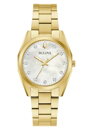 BULOVA LADIES SURVEYOR DIAMOND SET PEARL DIAL GOLD BRACELET 97P172
