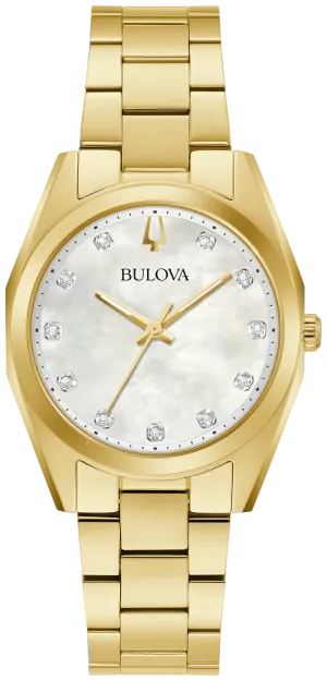 Bulova Surveyor Diamond Gold Tone Mother-of-Pearl Ladies Watch 97P172