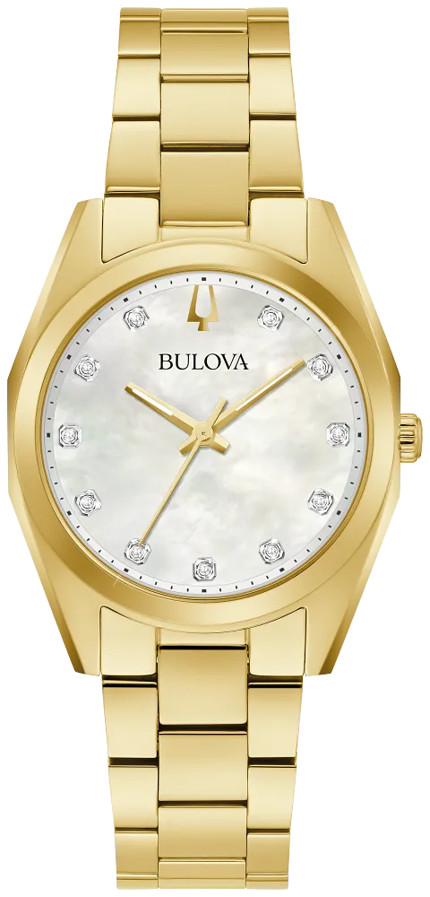 Bulova Surveyor Diamond Gold Tone Mother-of-Pearl Ladies Watch 97P172