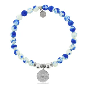 Butterfly Charm with Blue and White Jade Charity Bracelet