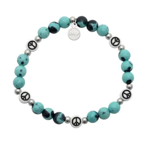 Career Girl Charity Bracelet: Blue Zebra Jade with Peace Signs Charity Stacker