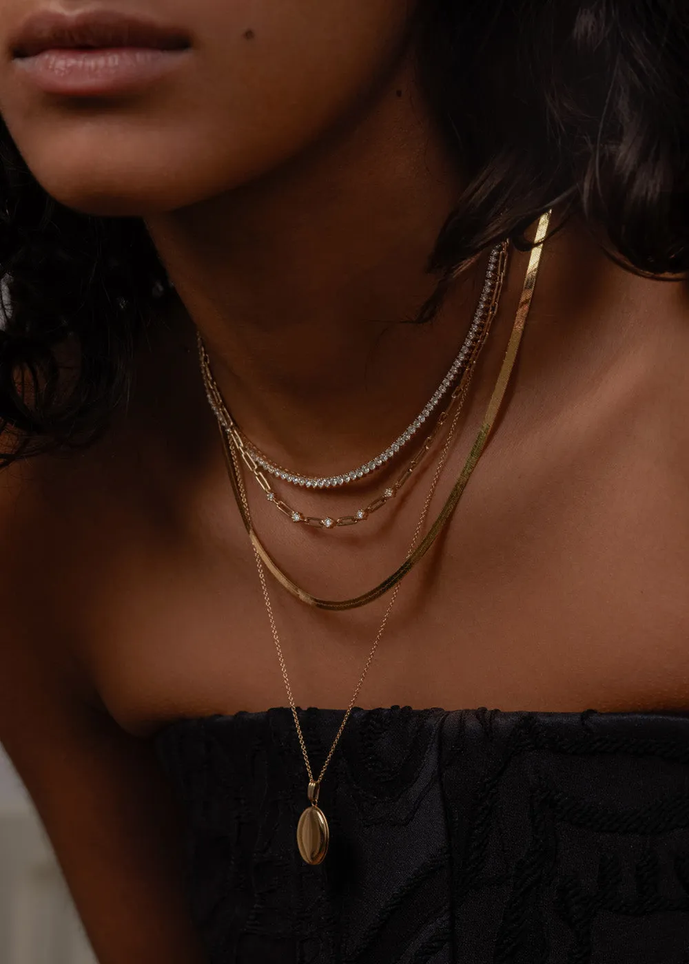 Carter Herringbone & Maison Oval Locket Necklace Stack