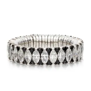 Cashmere 2 Row Marquise Diamond and Black Diamond Stretch Ring by Roberto Demeglio