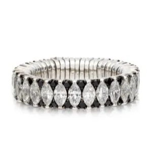 Cashmere 2 Row Marquise Diamond and Black Diamond Stretch Ring by Roberto Demeglio
