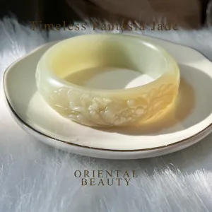 Certified Bluish-white and Sugar brown finely carved genuine nephrite jade Hetian jade bracelet bangle - inner diameter 53mm