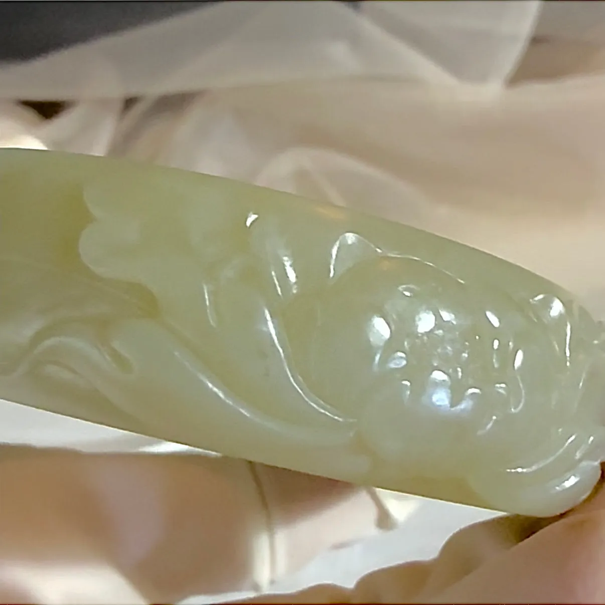 Certified Bluish-white and Sugar brown finely carved genuine nephrite jade Hetian jade bracelet bangle - inner diameter 53mm