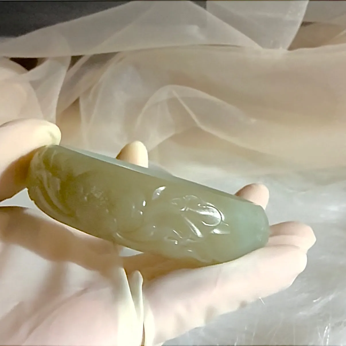 Certified Bluish-white and Sugar brown finely carved genuine nephrite jade Hetian jade bracelet bangle - inner diameter 53mm