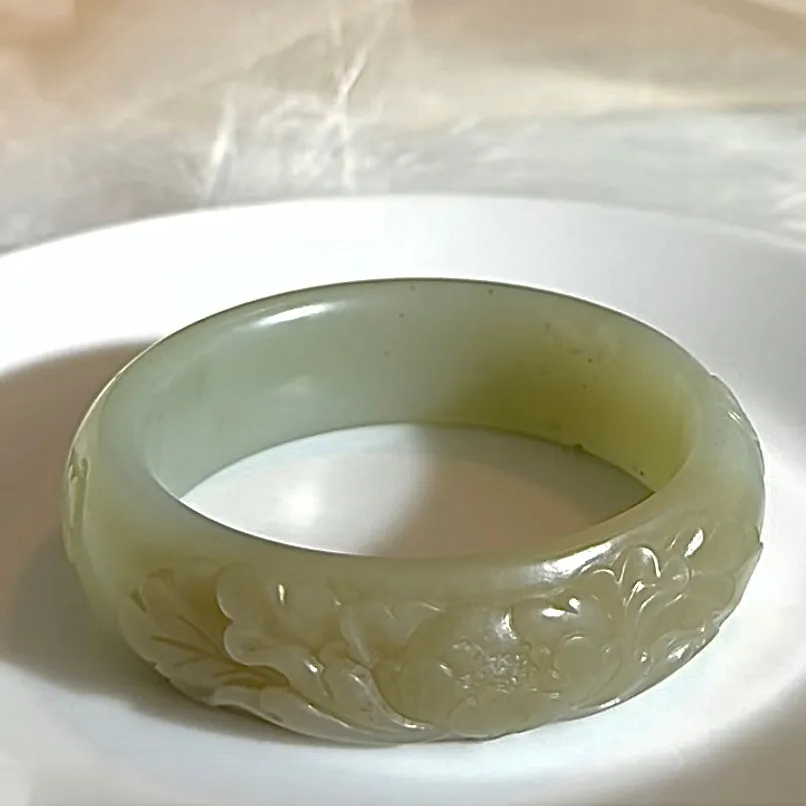 Certified Bluish-white and Sugar brown finely carved genuine nephrite jade Hetian jade bracelet bangle - inner diameter 53mm