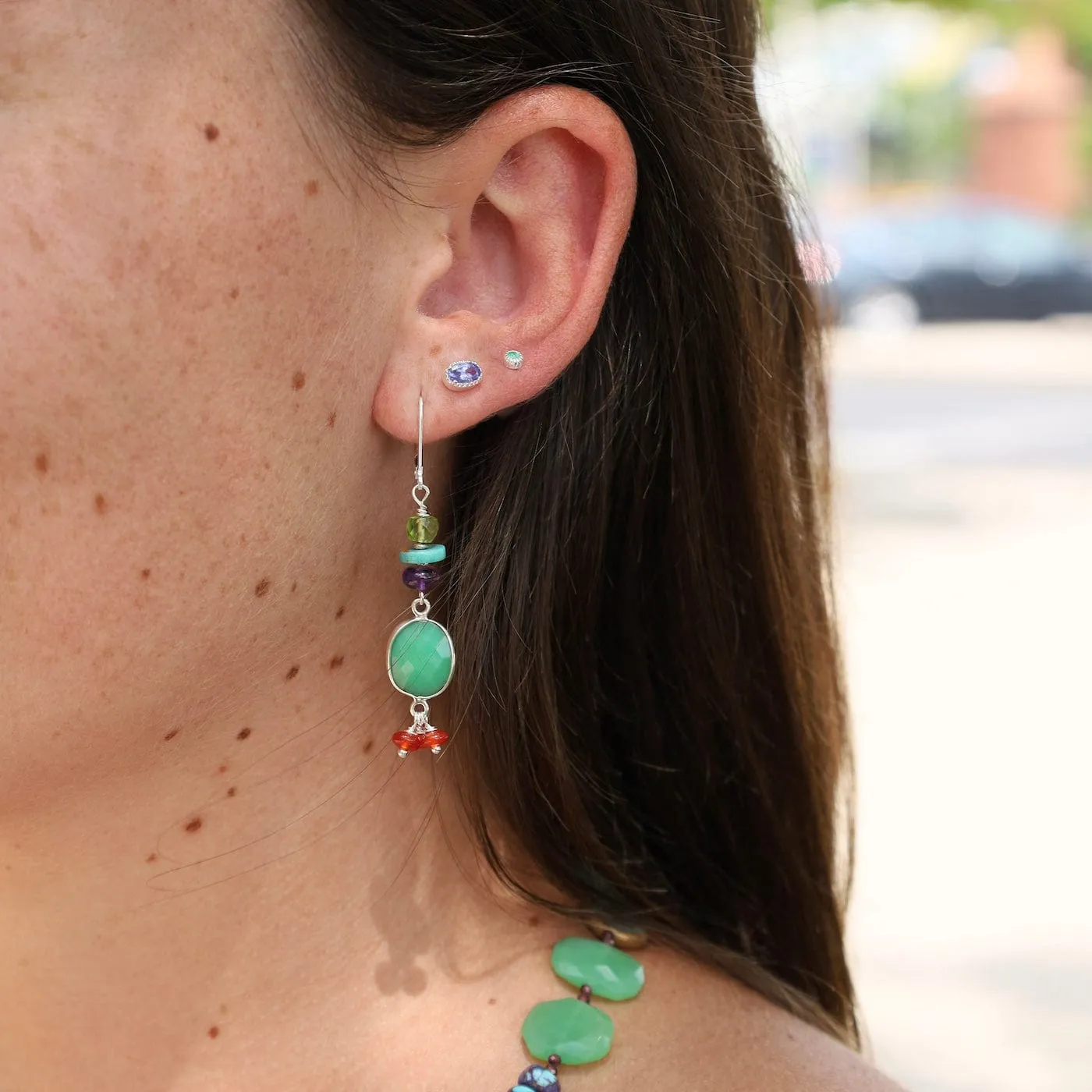 Chrysophrase Oval  Drop Earrings