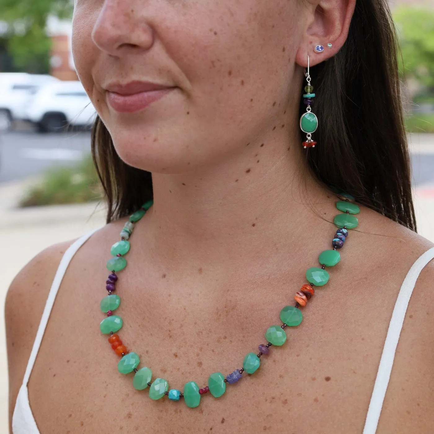 Chrysophrase Oval  Drop Earrings