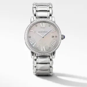 Classic 38mm Stainless Steel Quartz Watch with Diamonds