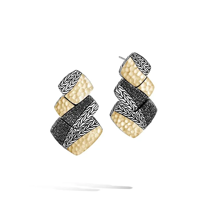 Classic Chain Hammered Drop Earrings, Black Sapphire