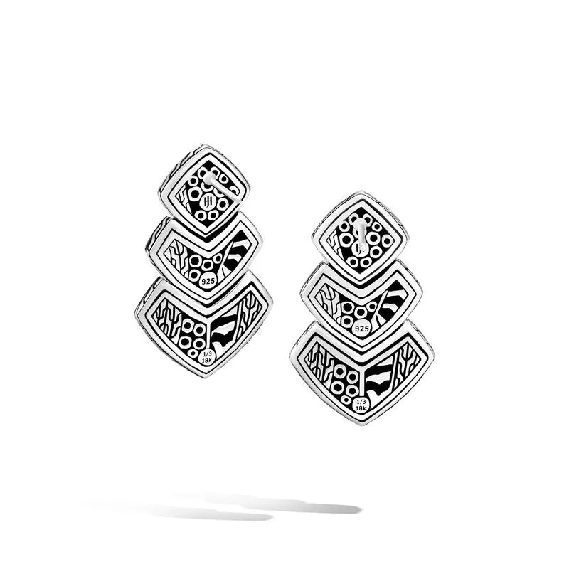 Classic Chain Hammered Drop Earrings, Black Sapphire