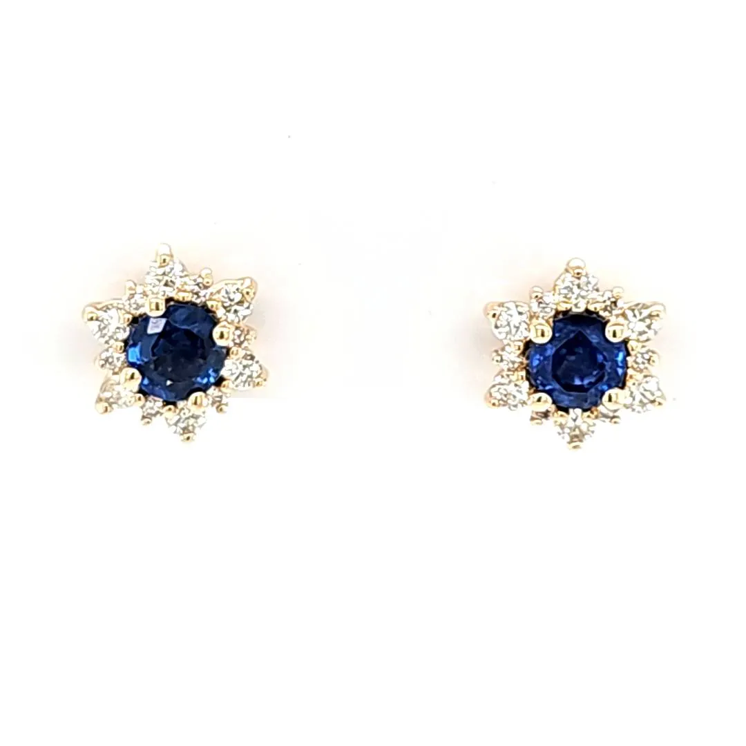 CLEARANCE - 14k Yellow Gold Sapphire & Diamond Stud Earrings (I6975)