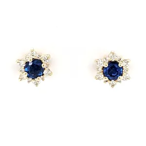 CLEARANCE - 14k Yellow Gold Sapphire & Diamond Stud Earrings (I6975)