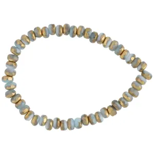 Czech Glass Gem Cut Microspacer (3x2mm) Sky Blue Silk Mix with Gold Half Coat Finish , 1 Strand