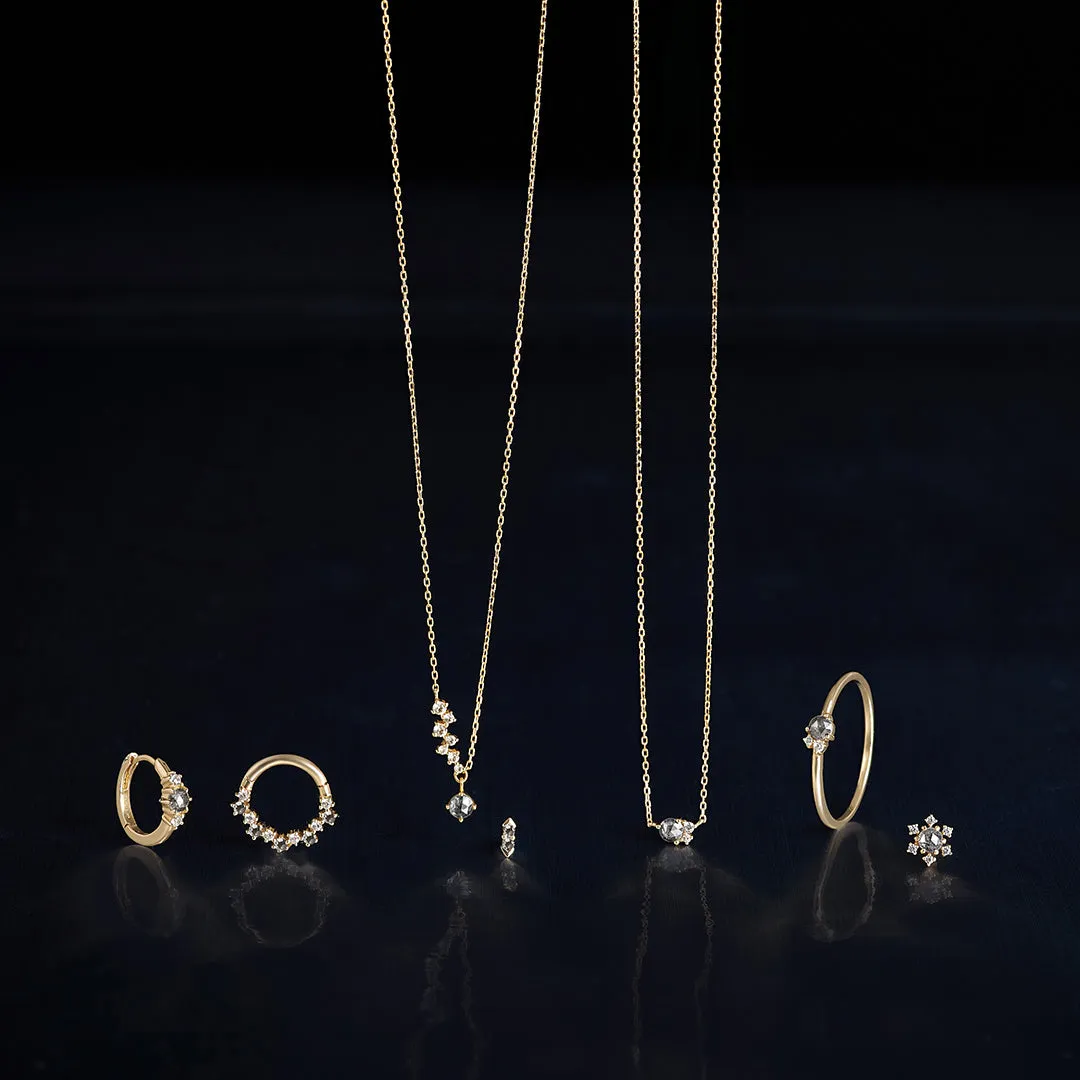 DARA | Grey Diamond and White Sapphire Starburst Stud Single Earring