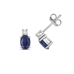 Diamond And Sapphire Oval Stud Earrings ED249WS