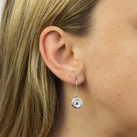 Diamond Cut Drop Earrings With Sapphire Crystal