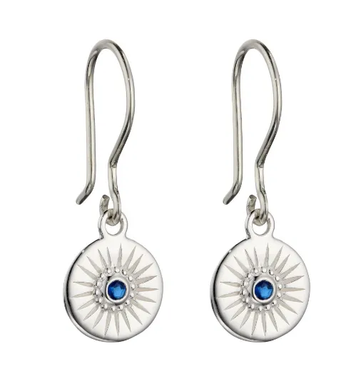 Diamond Cut Drop Earrings With Sapphire Crystal
