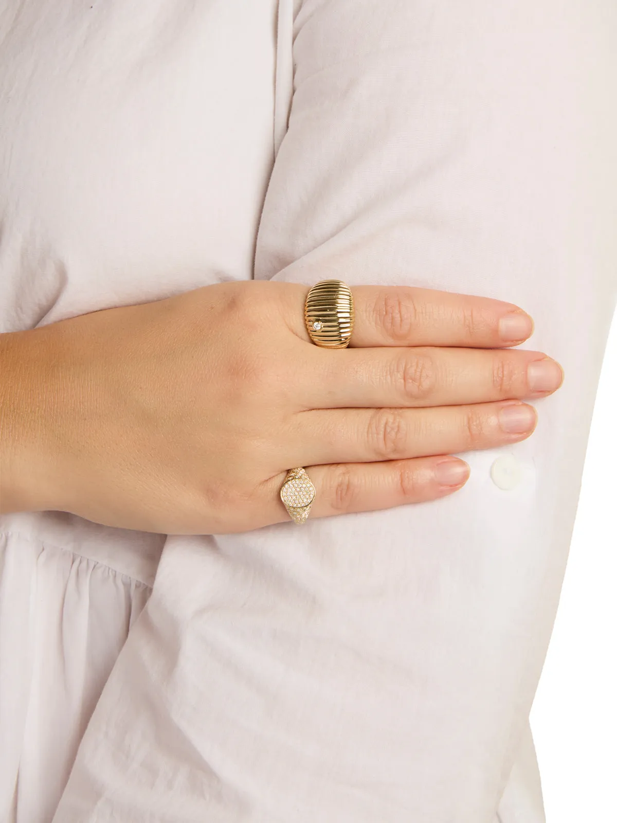 Diamond Mini Oval Cheveliere Yellow Gold Signet Ring