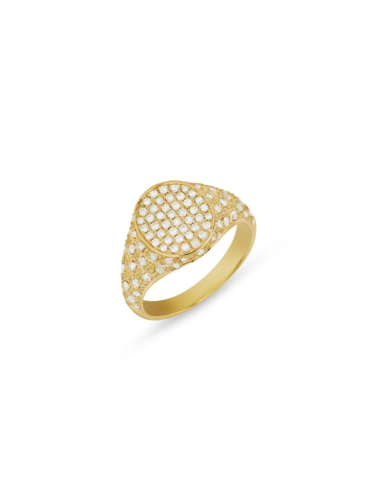 Diamond Mini Oval Cheveliere Yellow Gold Signet Ring