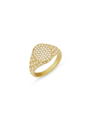Diamond Mini Oval Cheveliere Yellow Gold Signet Ring