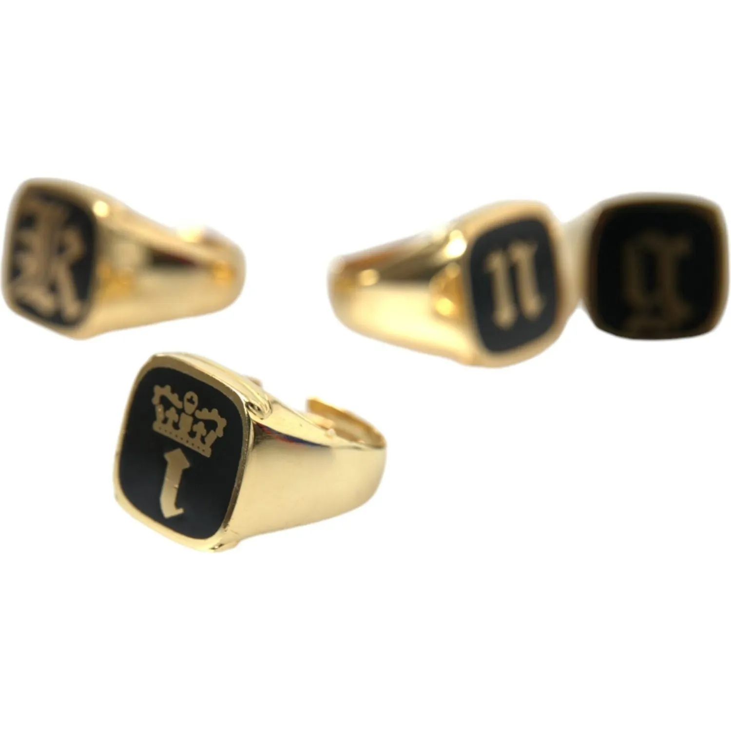Dolce & Gabbana Gold Brass KING Enamel Set of 4 Ring