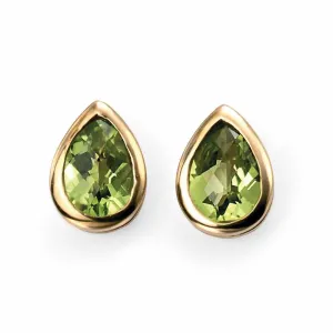 Elements Gold GE489G Peridot Teardrop Stud Earrings