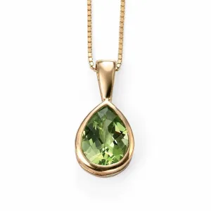 Elements Gold GP460G Peridot Teardrop Pendant Only