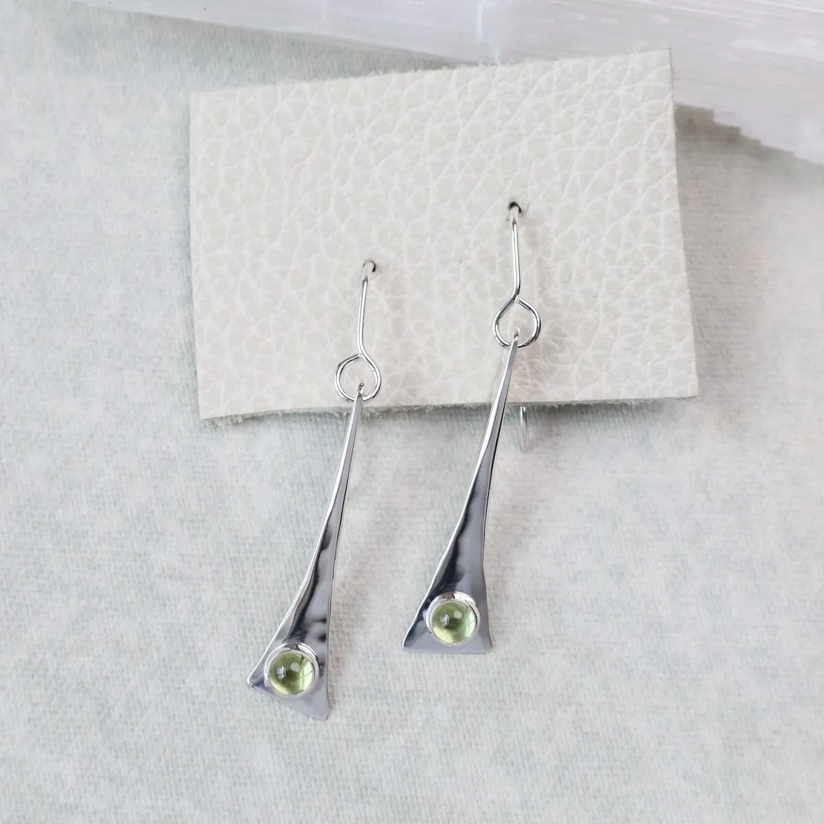 Elongated Triangle Earrings with Peridot Cabochon