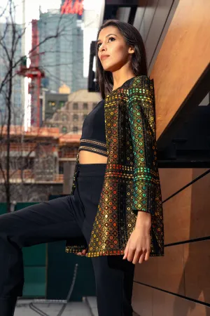 FARIA Black Geo Jacquard Indian Blazer