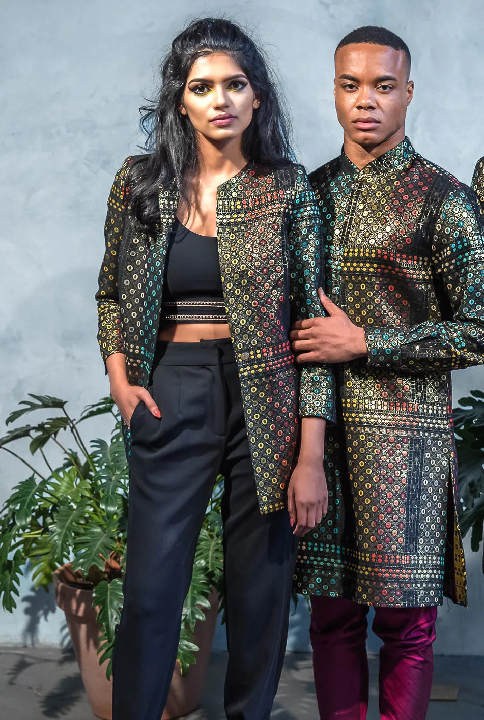 FARIA Black Geo Jacquard Indian Blazer