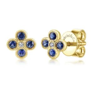Gabriel & Co. Blue Sapphire Flower Cluster Diamond Stud Earrings