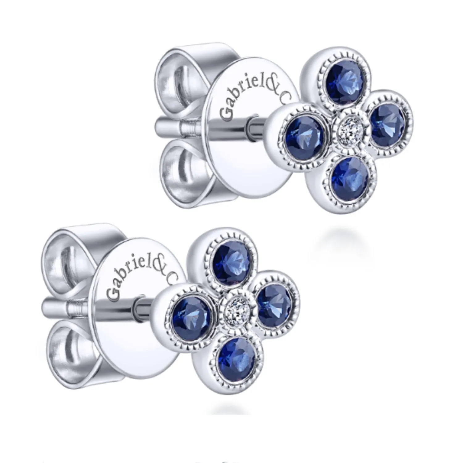 Gabriel & Co. Blue Sapphire Flower Cluster Diamond Stud Earrings