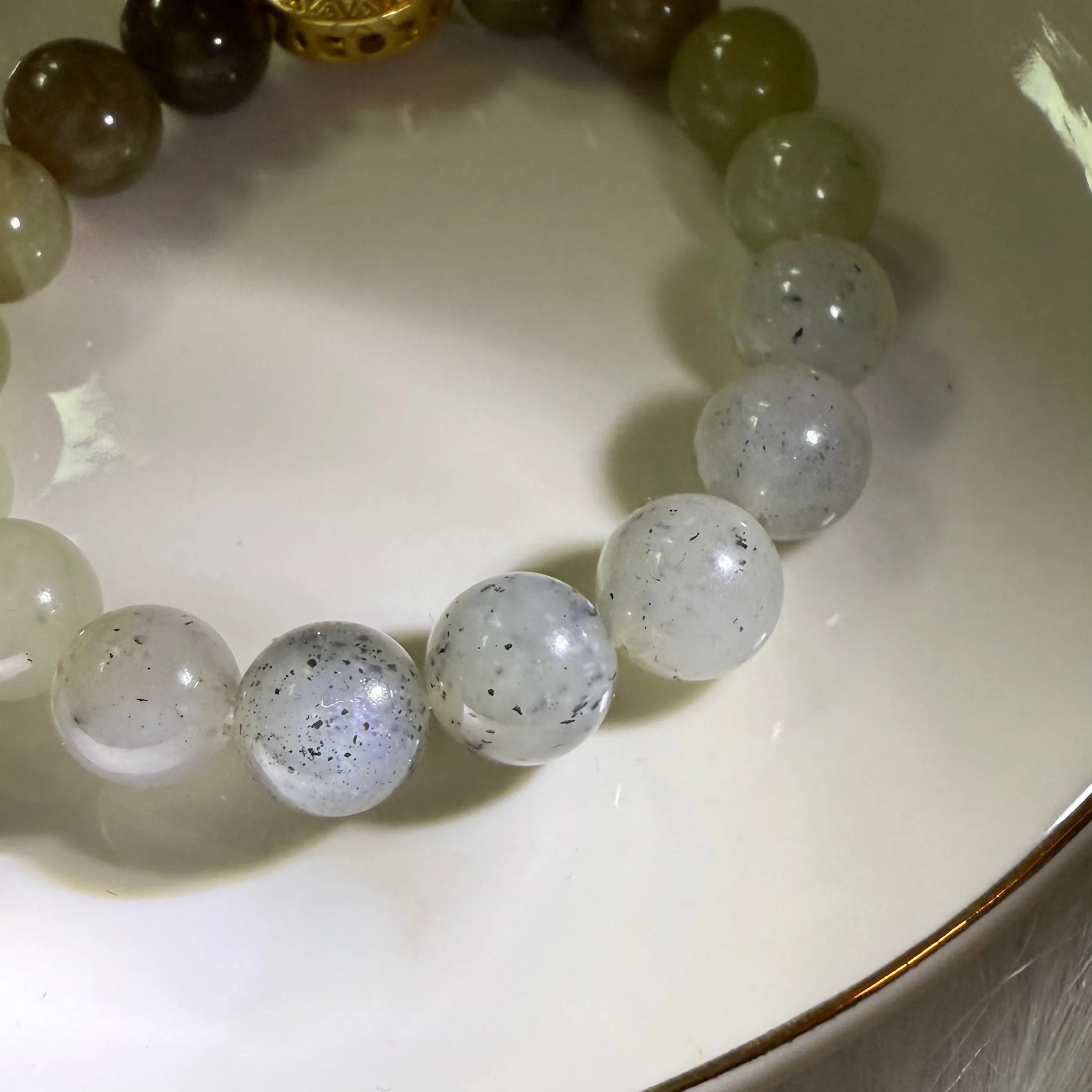 Genuine nephrite / Hetian Jade brown white black gradient Bracelet  - 10mm beads 6.5 inches length
