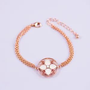 Gold & White Opal Four Petal Flower Bracelet