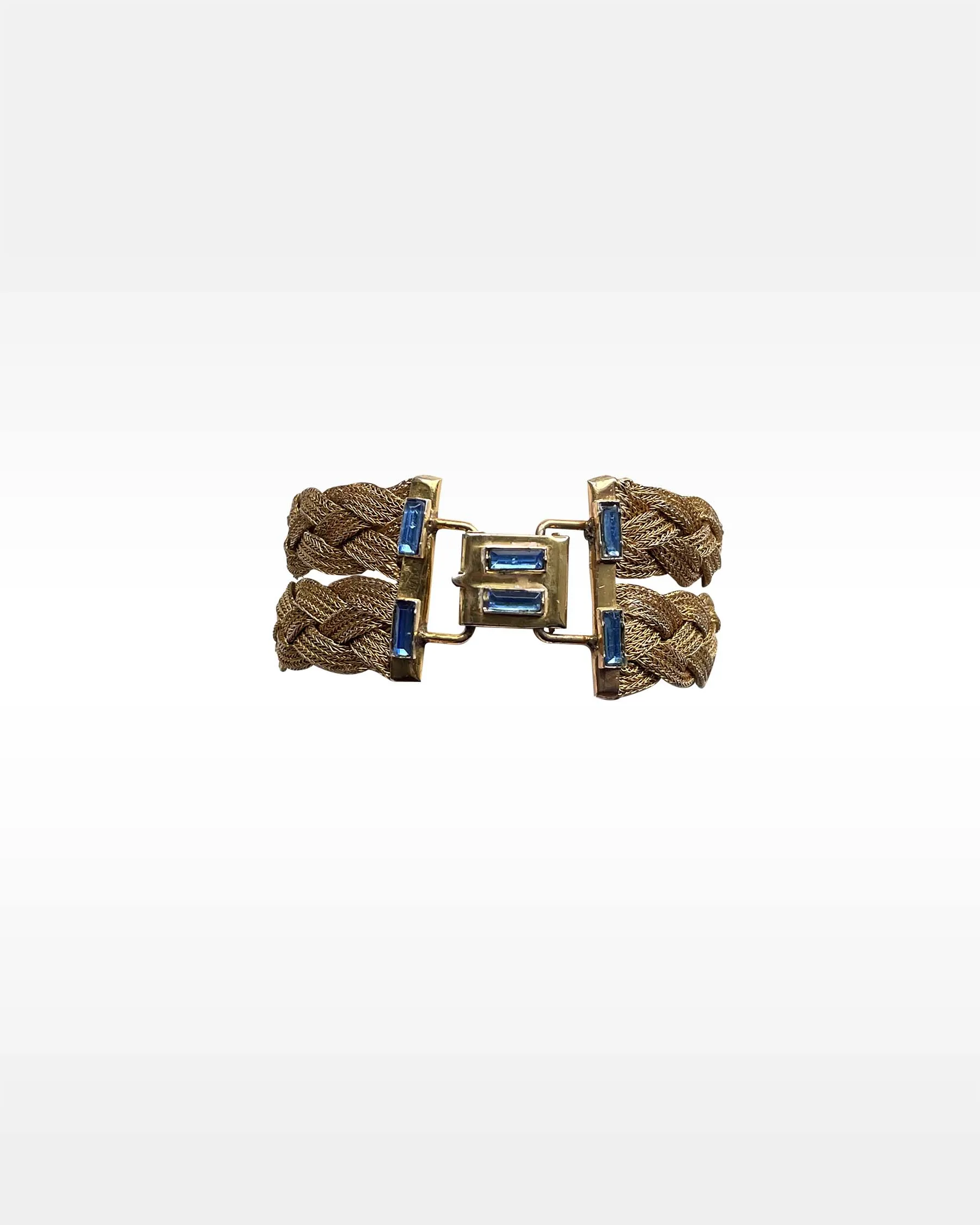 Gold Plated Sterling Silver 1930s Blue Rhinestone Bracelet