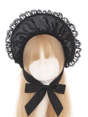 Gothic Lolita Kuro Black Lace Trim Bonnet