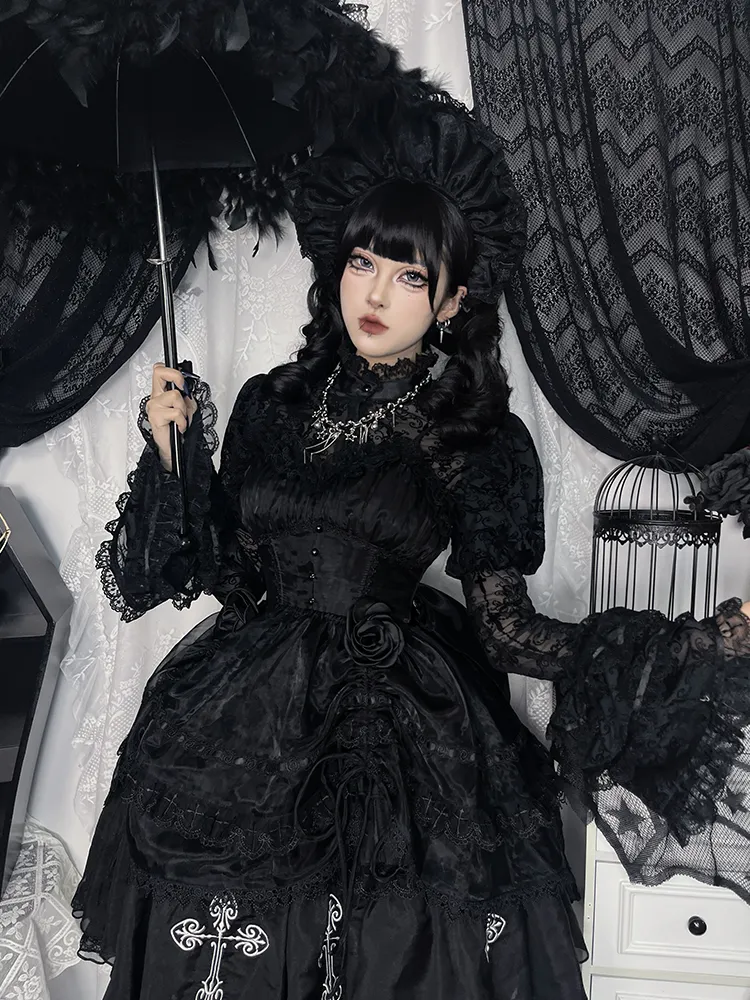 Gothic Lolita Kuro Black Lace Trim Bonnet
