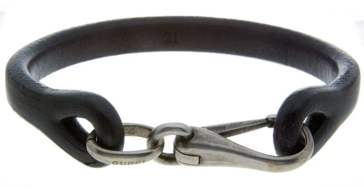 Gucci Men's Leather & Silver Bracelet